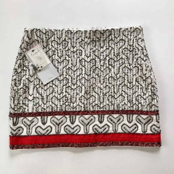 Zara White and Orange Beaded Sequin Mini Skirt - Picture 4 of 8